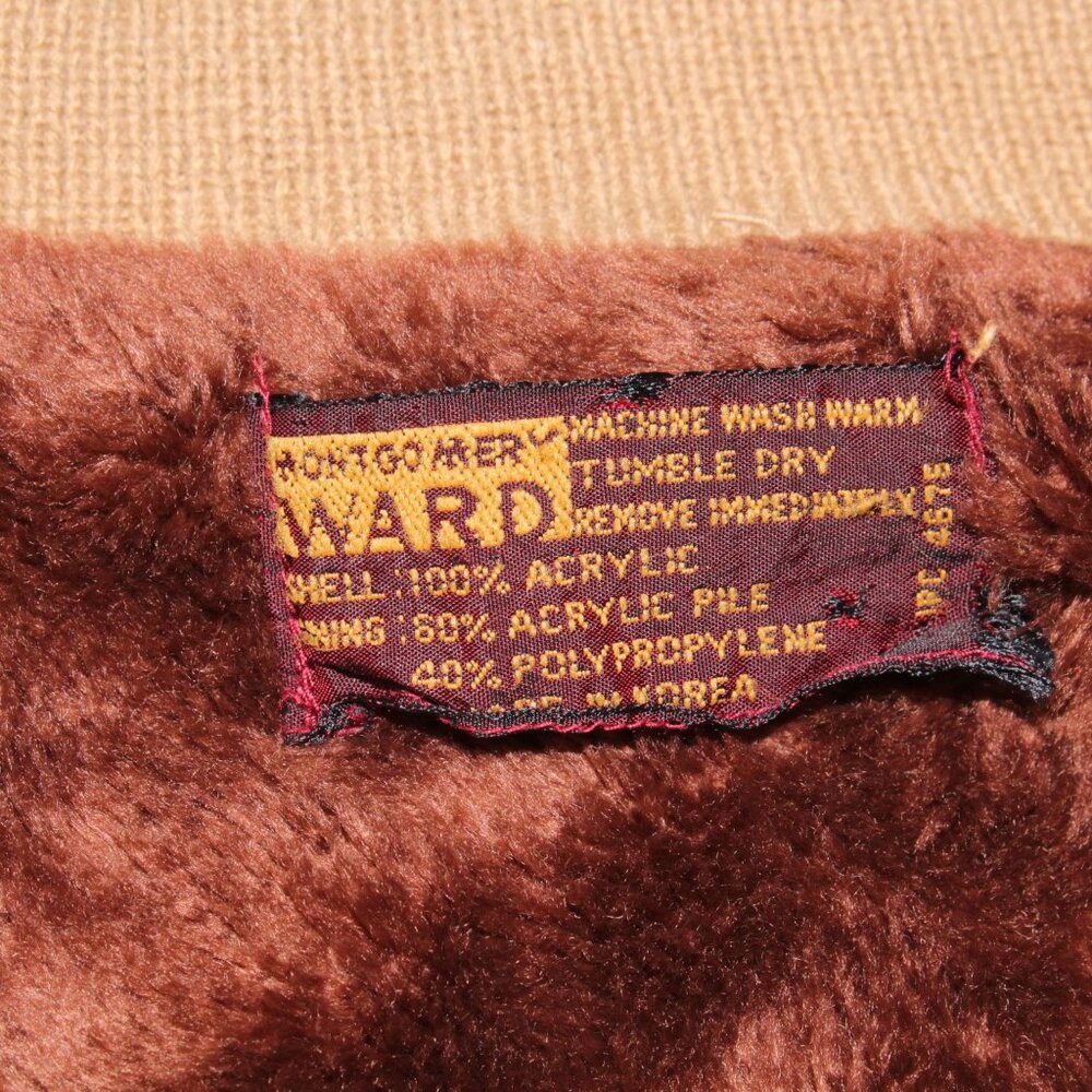 Vintage Montgomery Ward Large Faux Fur Lined Brown Ribbed Knit Sweater Full Zip - Picture 7 of 10